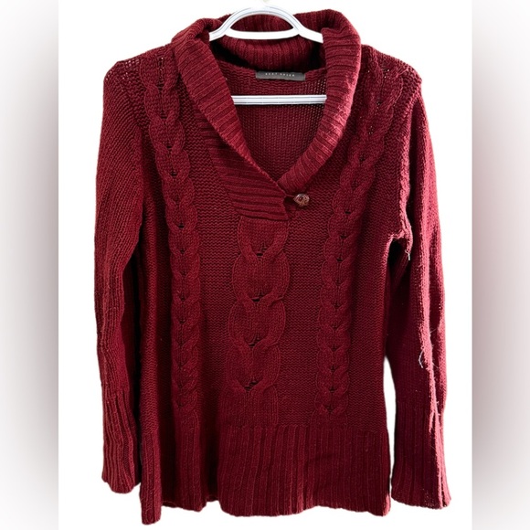 Suzy Shier Red Cowl Neck Cable Knit Sweater - Picture 1 of 3